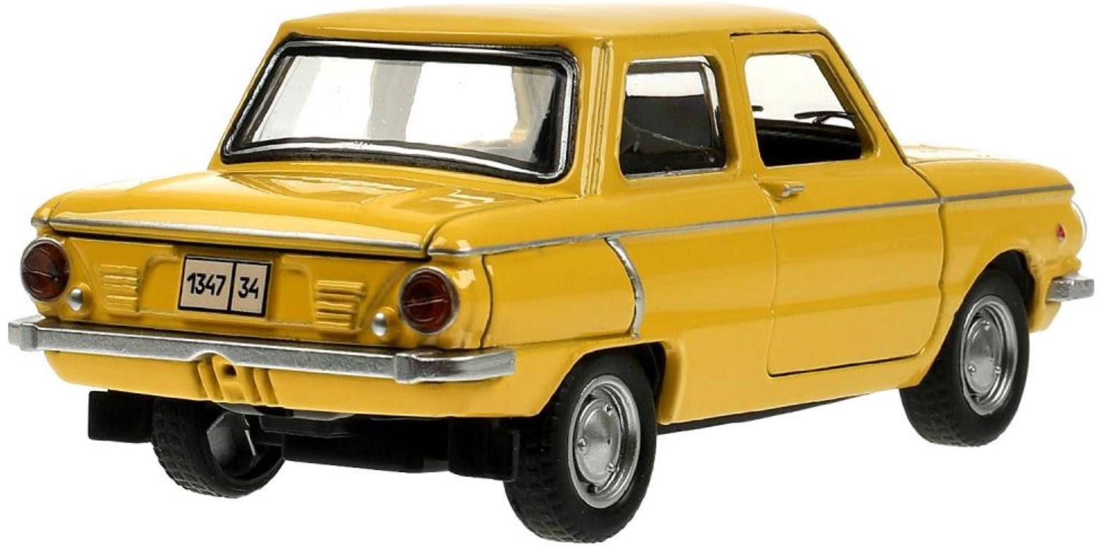 Машинка металлическая «ЗАЗ-968А», ретро - модель «Запорожец», открываются двери, багажник, инерция, 12 см жёлтый