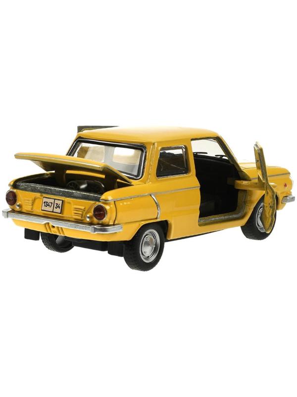 Машинка металлическая «ЗАЗ-968А», ретро - модель «Запорожец», открываются двери, багажник, инерция, 12 см жёлтый