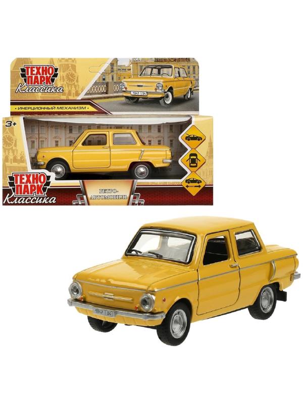 Машинка металлическая «ЗАЗ-968А», ретро - модель «Запорожец», открываются двери, багажник, инерция, 12 см жёлтый
