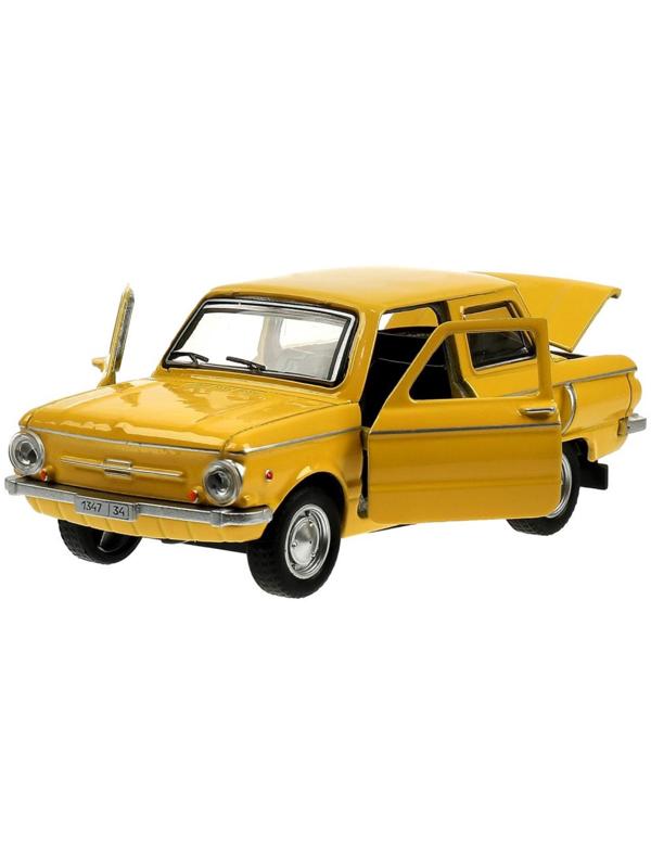 Машинка металлическая «ЗАЗ-968А», ретро - модель «Запорожец», открываются двери, багажник, инерция, 12 см жёлтый