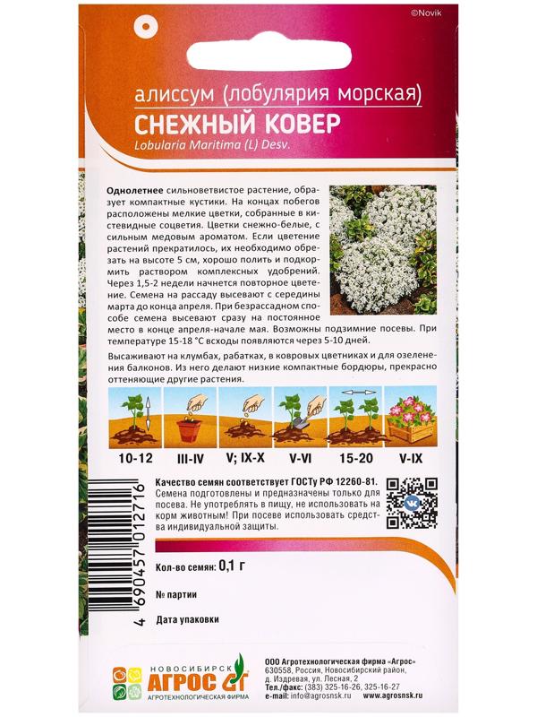 Семена цветов Алиссум «Снежный ковёр» 0.1 г