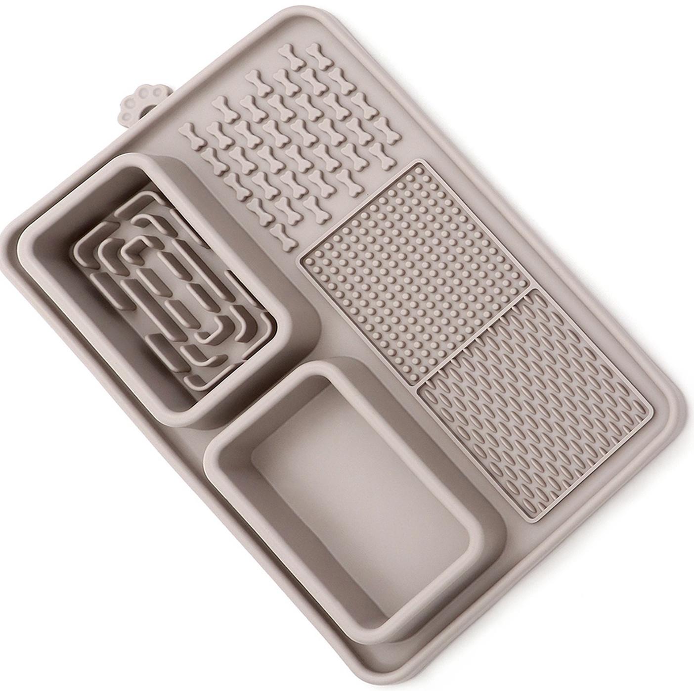 Коврик для лизания на присосках с мисками 30 х 20 см, серый