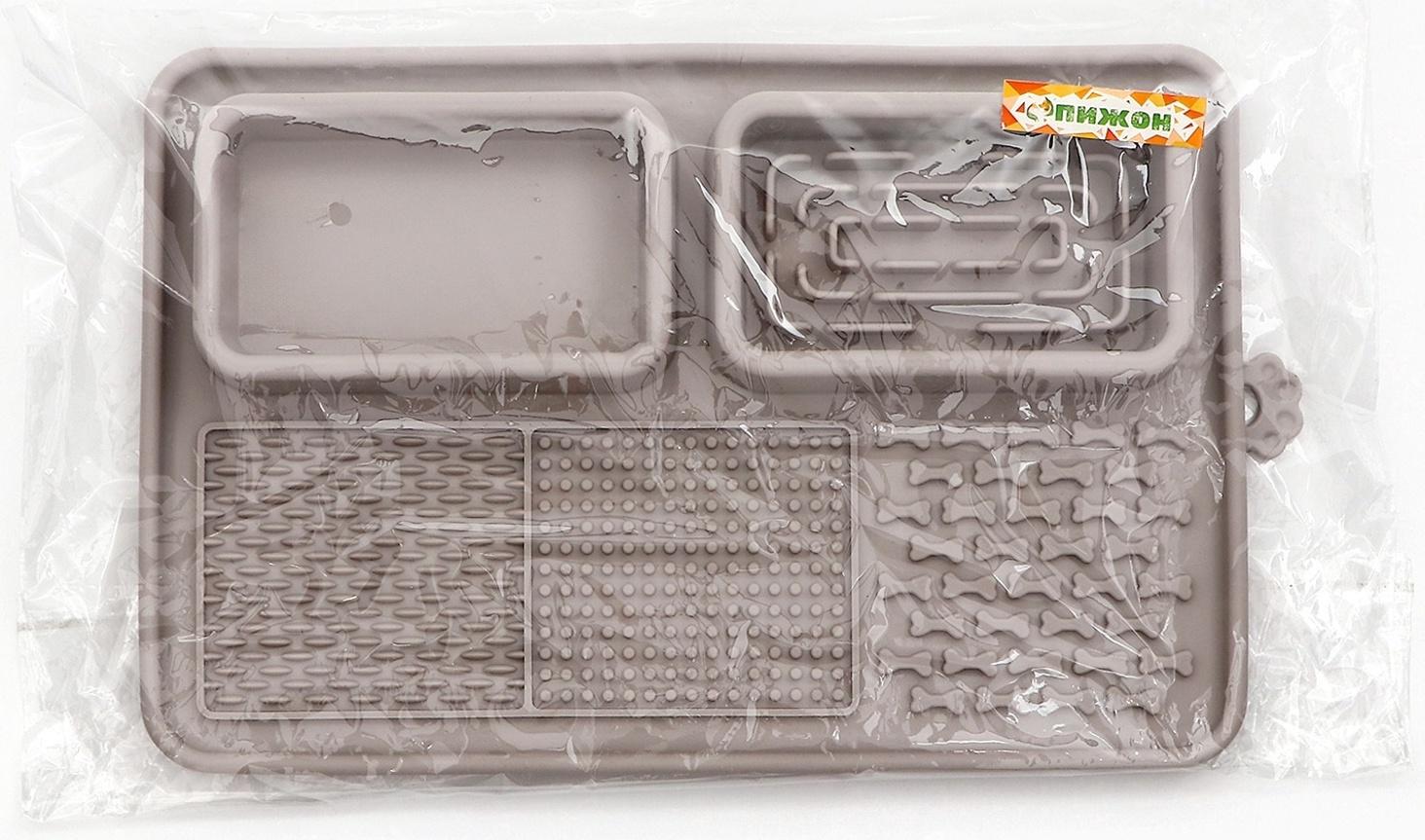 Коврик для лизания на присосках с мисками 30 х 20 см, серый