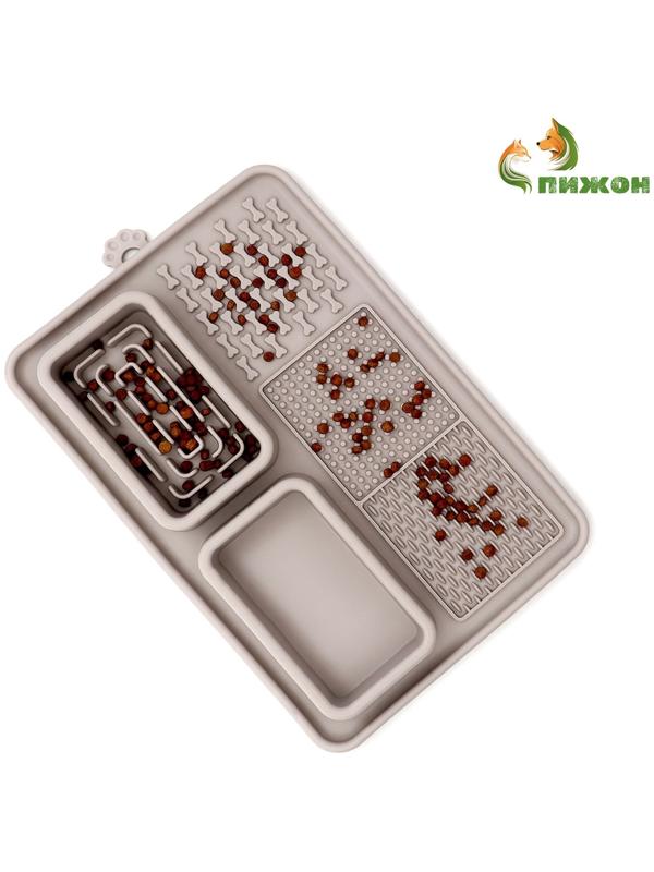 Коврик для лизания на присосках с мисками 30 х 20 см, серый