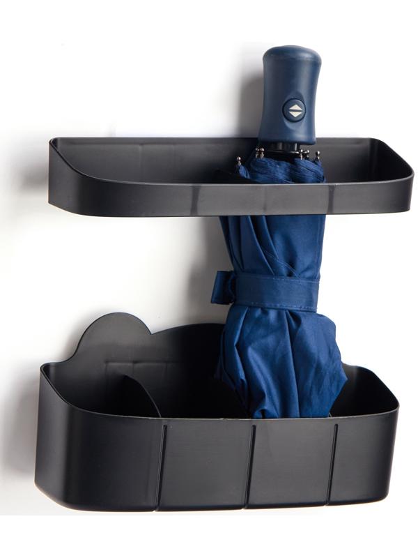 Подставка для зонтов, пластик, 23,5×7,5×11 см, 6,5×23,5×4 см, чёрная