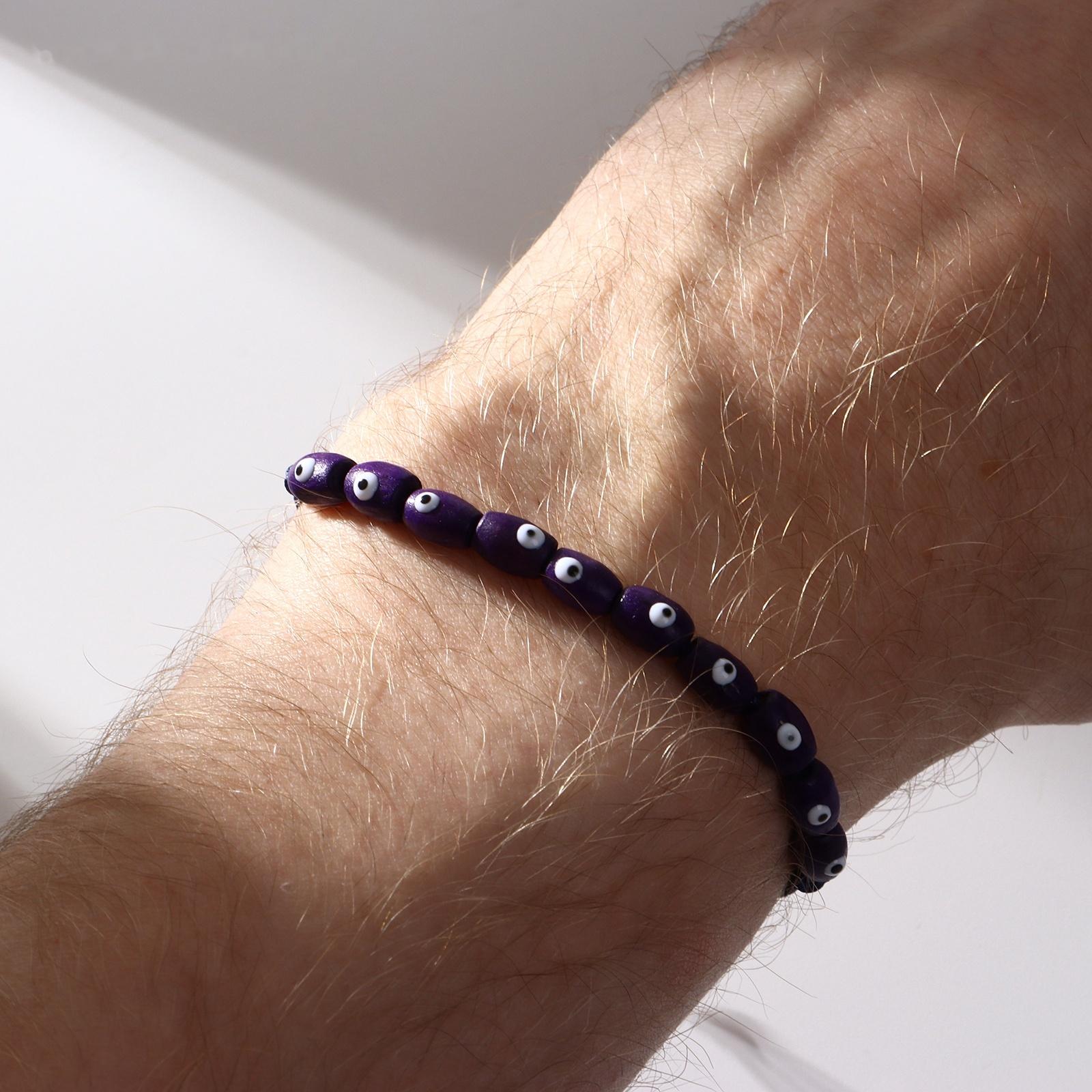 Браслет-оберег «Глазки», деревянные рисинки, синий