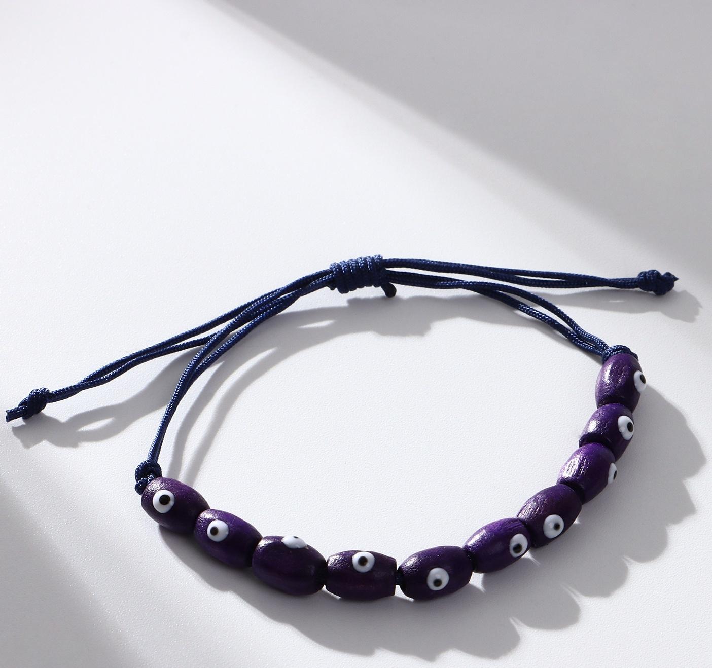 Браслет-оберег «Глазки», деревянные рисинки, синий