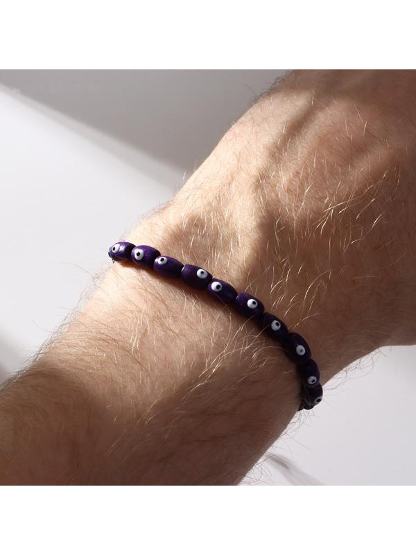 Браслет-оберег «Глазки», деревянные рисинки, синий