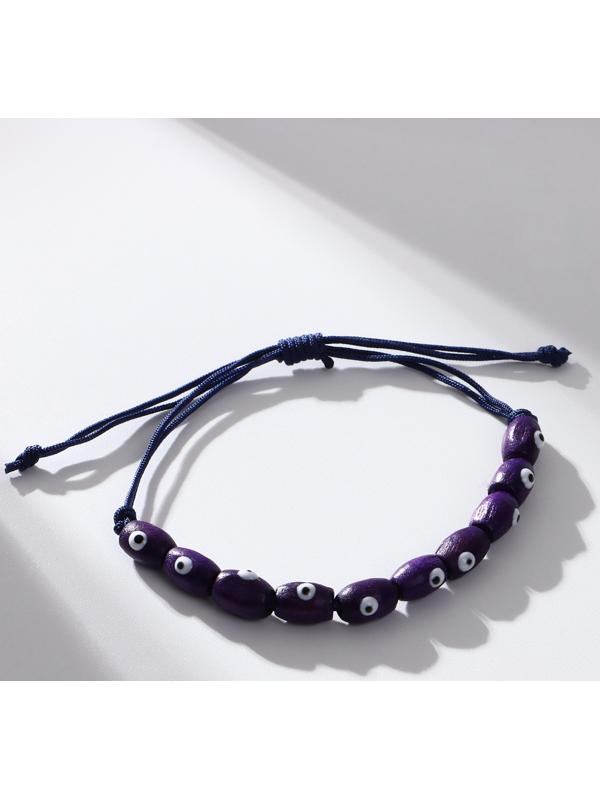 Браслет-оберег «Глазки», деревянные рисинки, синий