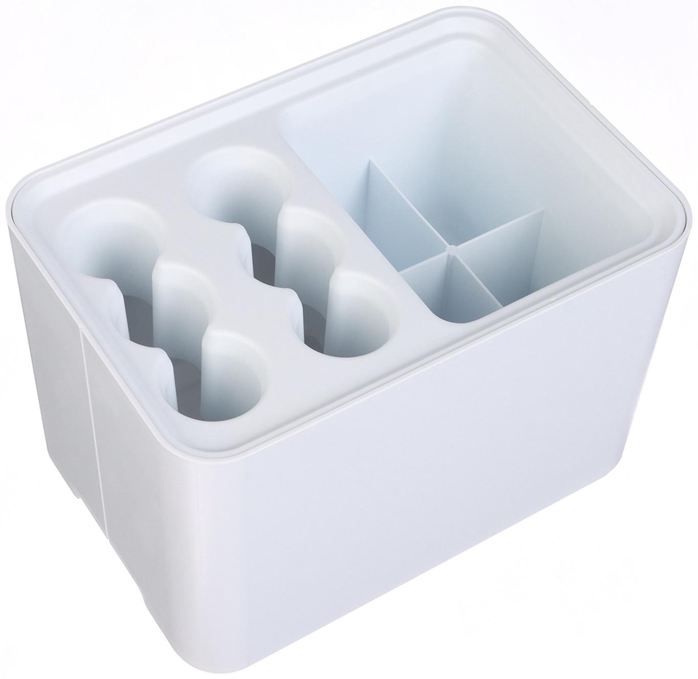 Подставка для зонтов, пластик, 6 круглых, 4 квадратных отделений, 18×18×26,5 см, белая