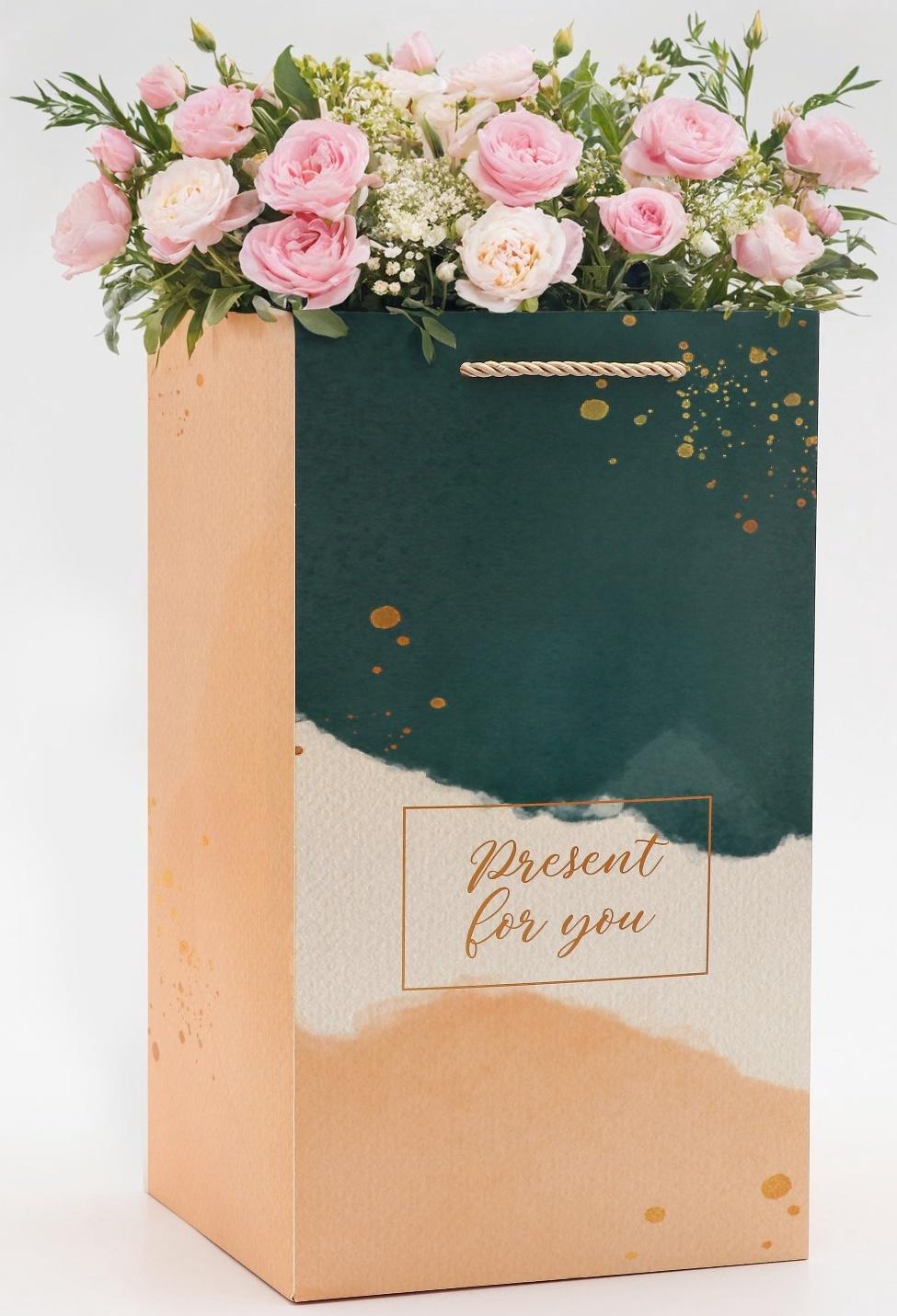 Коробка для цветов с вкладышем, Present, с ручками, 20×20×35 см
