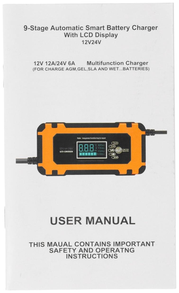 Зарядное устройство АКБ 12-24 В, 6 А, автомат, 220 В, 180 Вт, провода 60 см