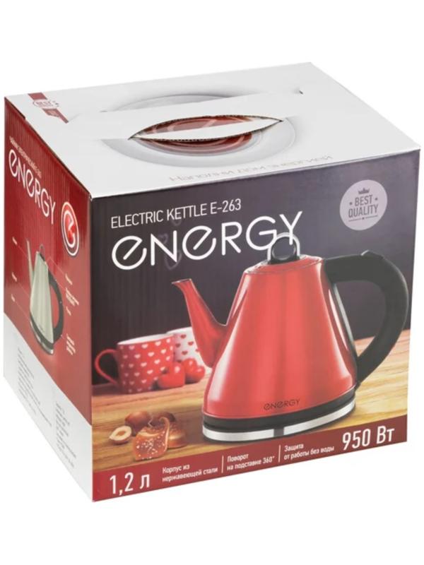 Чайник электрический, ENERGY E-263, металл, 1,2 л, 950 Вт, красный