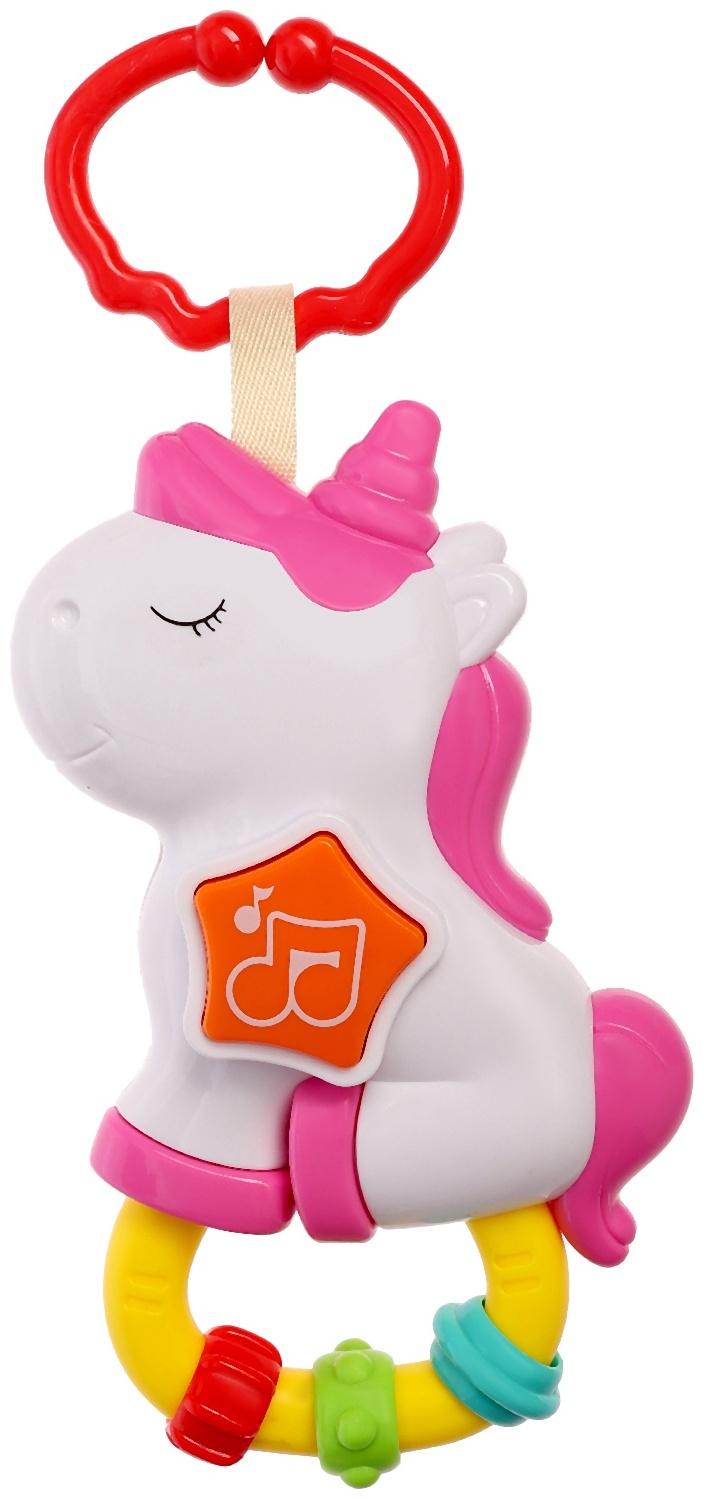 Музыкальная игрушка - подвеска «Любимый единорог», прорезыватель - погремушка, звук, свет, цвет розовый