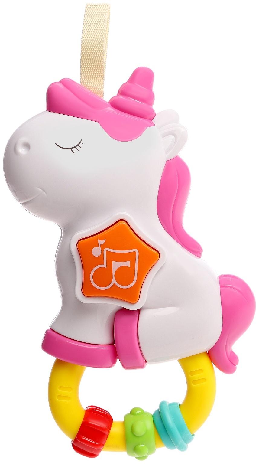 Музыкальная игрушка - подвеска «Любимый единорог», прорезыватель - погремушка, звук, свет, цвет розовый