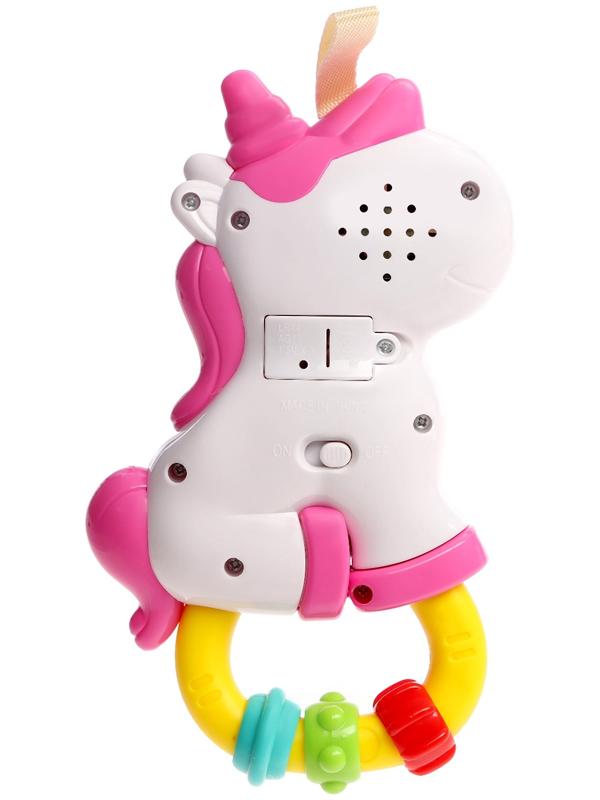 Музыкальная игрушка - подвеска «Любимый единорог», прорезыватель - погремушка, звук, свет, цвет розовый