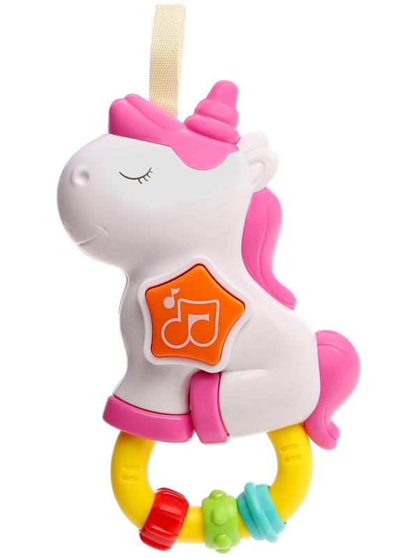 Музыкальная игрушка - подвеска «Любимый единорог», прорезыватель - погремушка, звук, свет, цвет розовый