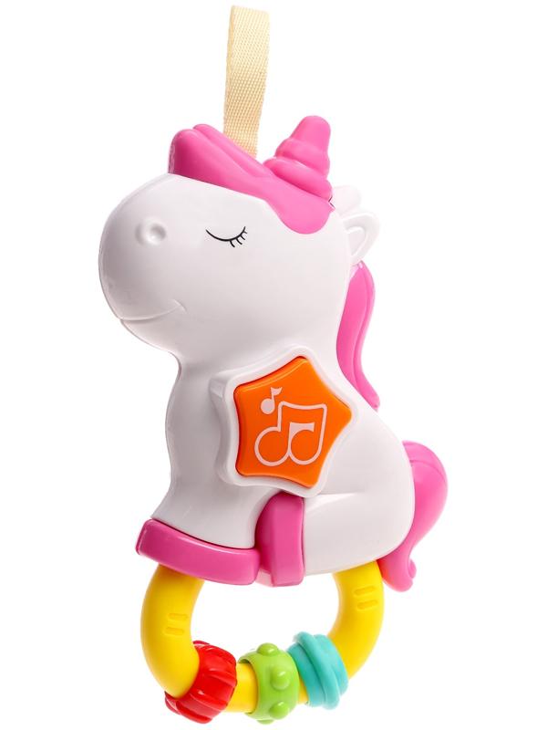 Музыкальная игрушка - подвеска «Любимый единорог», прорезыватель - погремушка, звук, свет, цвет розовый