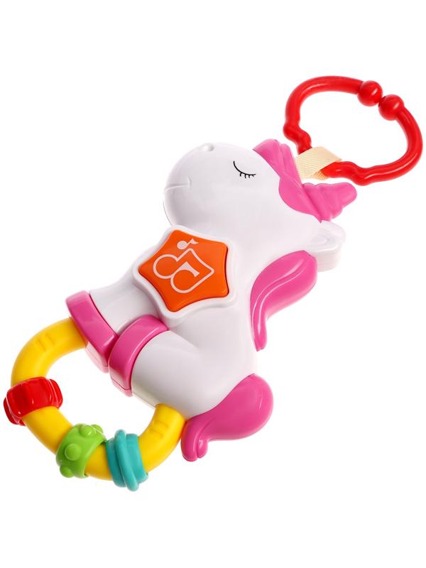 Музыкальная игрушка - подвеска «Любимый единорог», прорезыватель - погремушка, звук, свет, цвет розовый