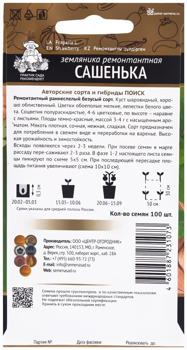 Семена Земляника ремонтантная Сашенька, 100шт