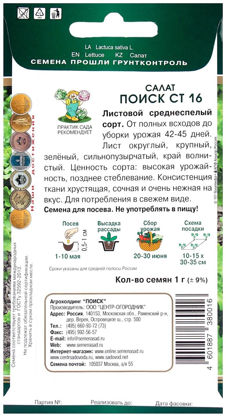 Семена Салат Поиск СТ16, 1гр