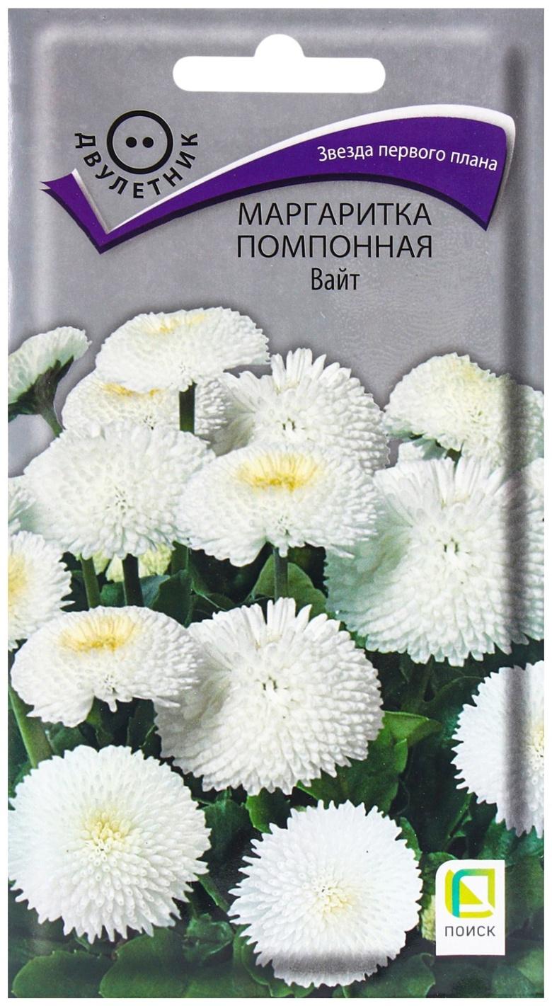 Семена цветов Маргаритка помпонная Вайт, 0,05гр