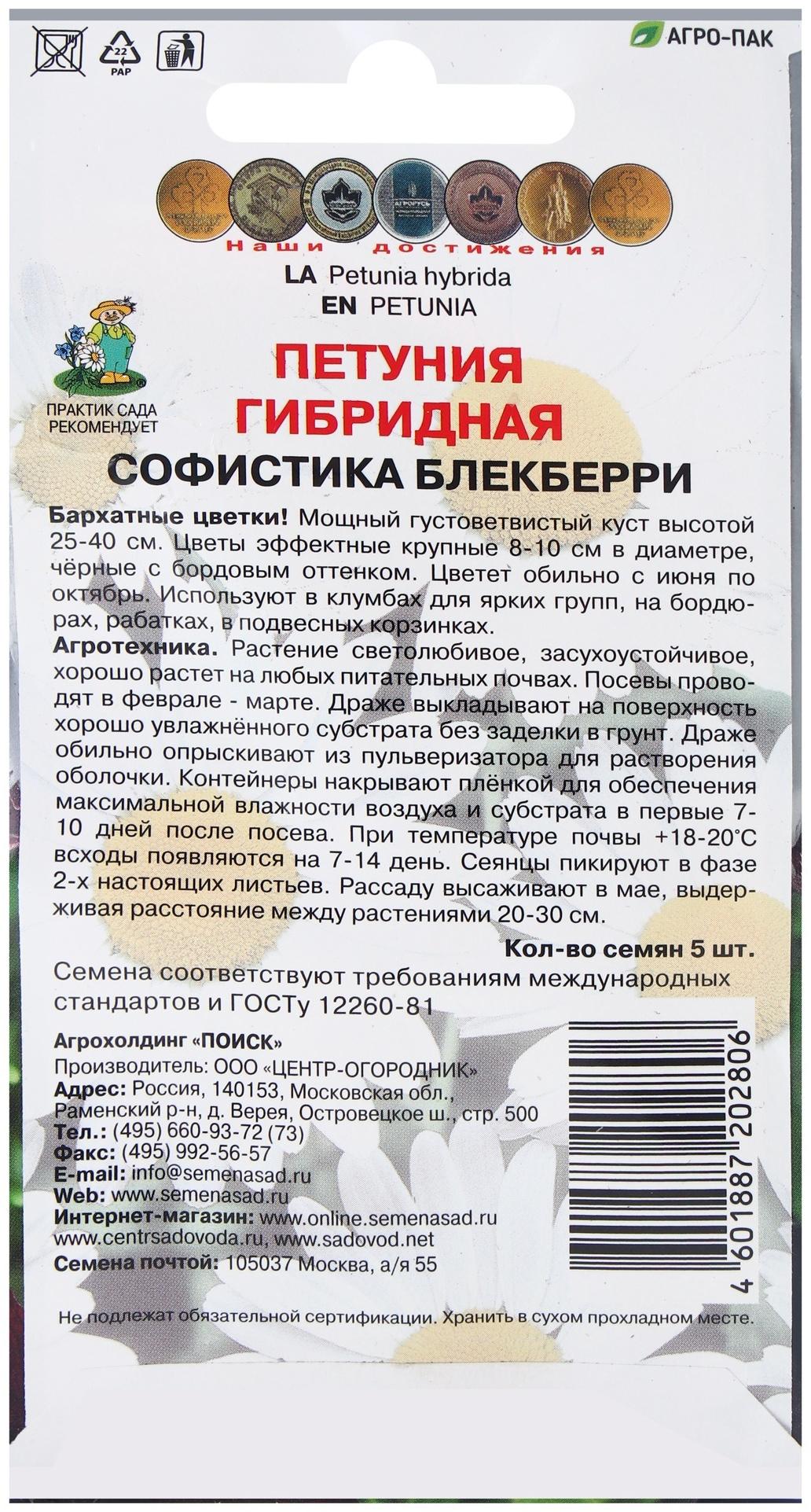 Семена цветов Петуния гибридная Софистика Блекберри, 5шт