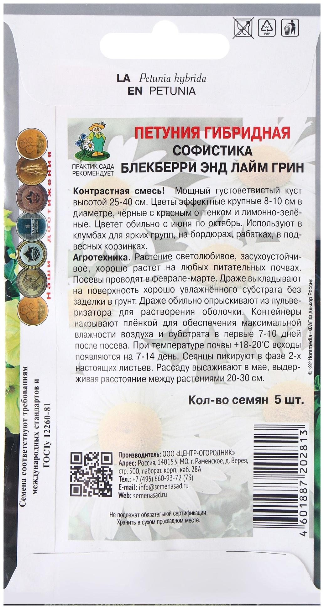 Семена цветов Петуния гибридная Софистика Блекберри энд лайм грин, 5шт