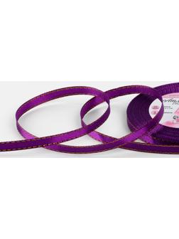 Лента атласная, с золотым люрексом, 6 мм, 23±1 м, фиолетовая №35