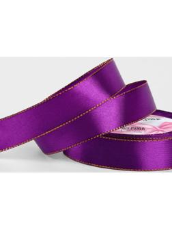 Лента атласная, с золотым люрексом, 25 мм, 23±1 м, фиолетовая, №35