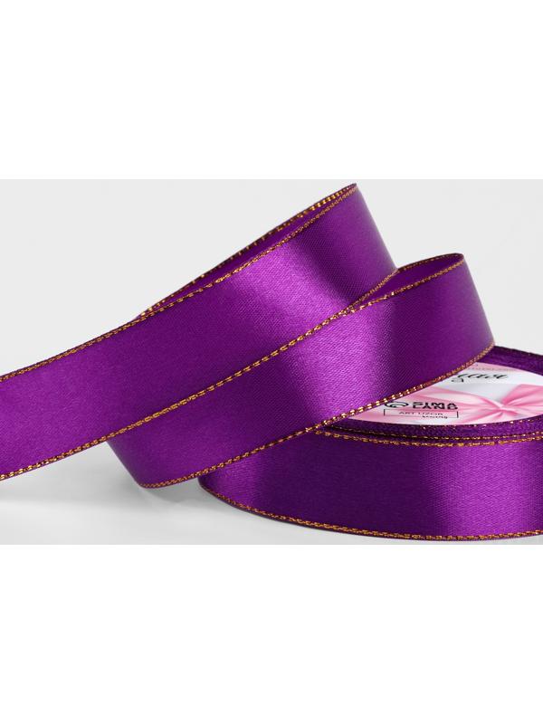 Лента атласная, с золотым люрексом, 25 мм, 23±1 м, фиолетовая, №35