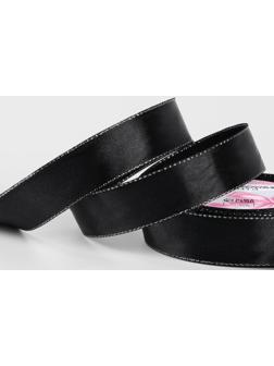 Лента атласная, с серебряным люрексом, 25 мм, 23±1 м, чёрная №39