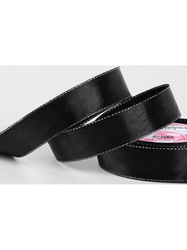 Лента атласная, с серебряным люрексом, 25 мм, 23±1 м, чёрная №39