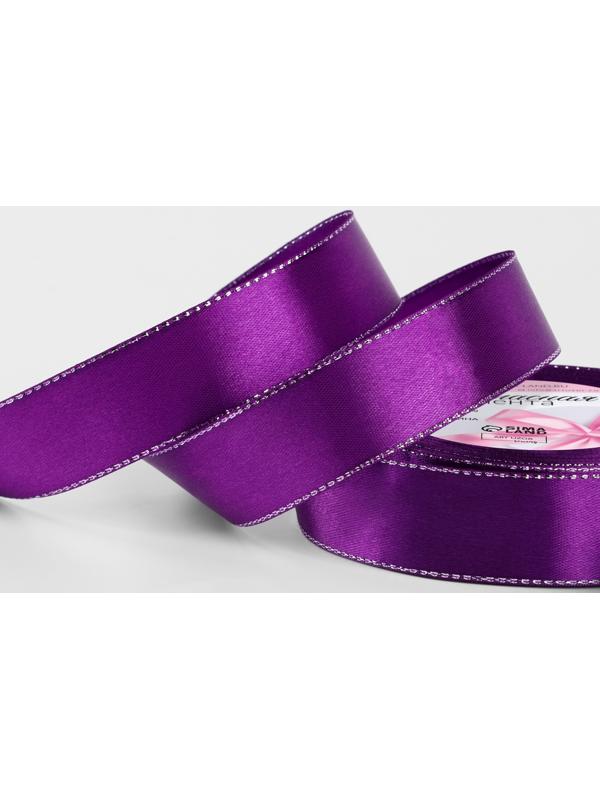 Лента атласная, с серебряным люрексом, 25 мм, 23±1 м, фиолетовая №35