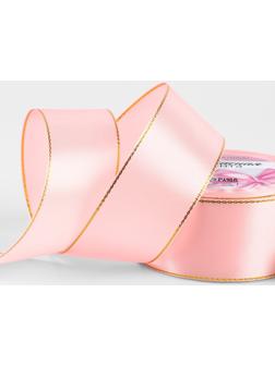 Лента атласная, с золотым люрексом, 40 мм, 23±1 м, розовая №04