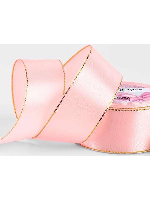 Лента атласная, с золотым люрексом, 40 мм, 23±1 м, розовая №04