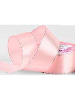 Лента атласная, с серебряным люрексом, 40 мм, 23±1 м, розовая №04