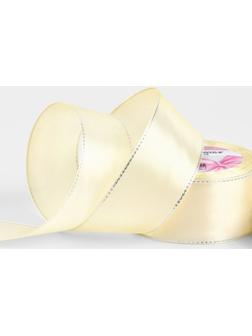 Лента атласная, с серебряным люрексом, 40 мм, 23±1 м, светло-бежевая №08