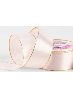 Лента атласная, с золотым люрексом, 40 мм, 23±1 м, светло-розовая №44