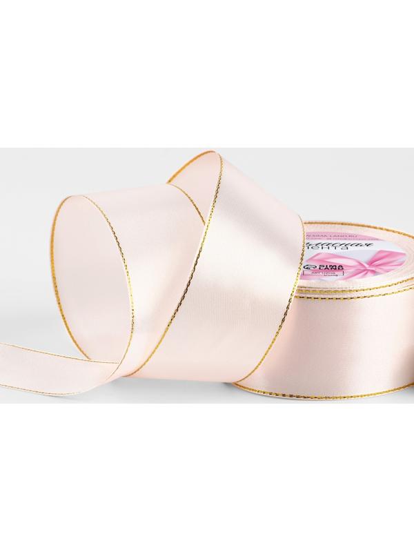 Лента атласная, с золотым люрексом, 40 мм, 23±1 м, светло-розовая №44