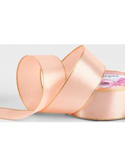 Лента атласная, с золотым люрексом, 40 мм, 23±1 м, светло-розовая №107