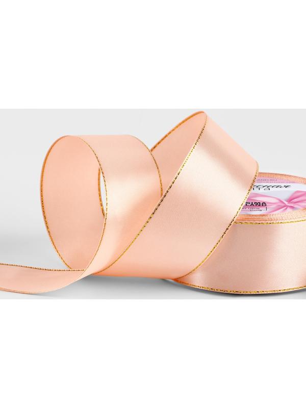 Лента атласная, с золотым люрексом, 40 мм, 23±1 м, светло-розовая №107