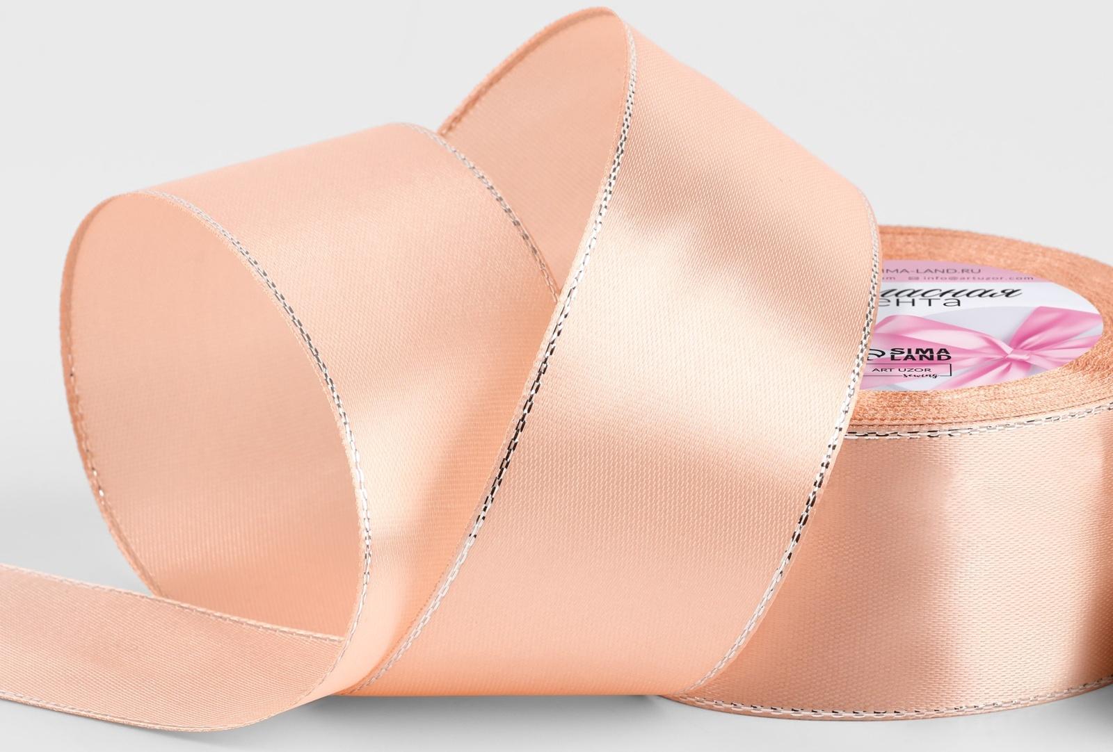 Лента атласная, с серебряным люрексом, 40 мм, 23±1 м, светло-розовая №107