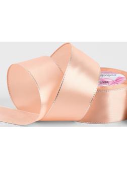 Лента атласная, с серебряным люрексом, 40 мм, 23±1 м, светло-розовая №107