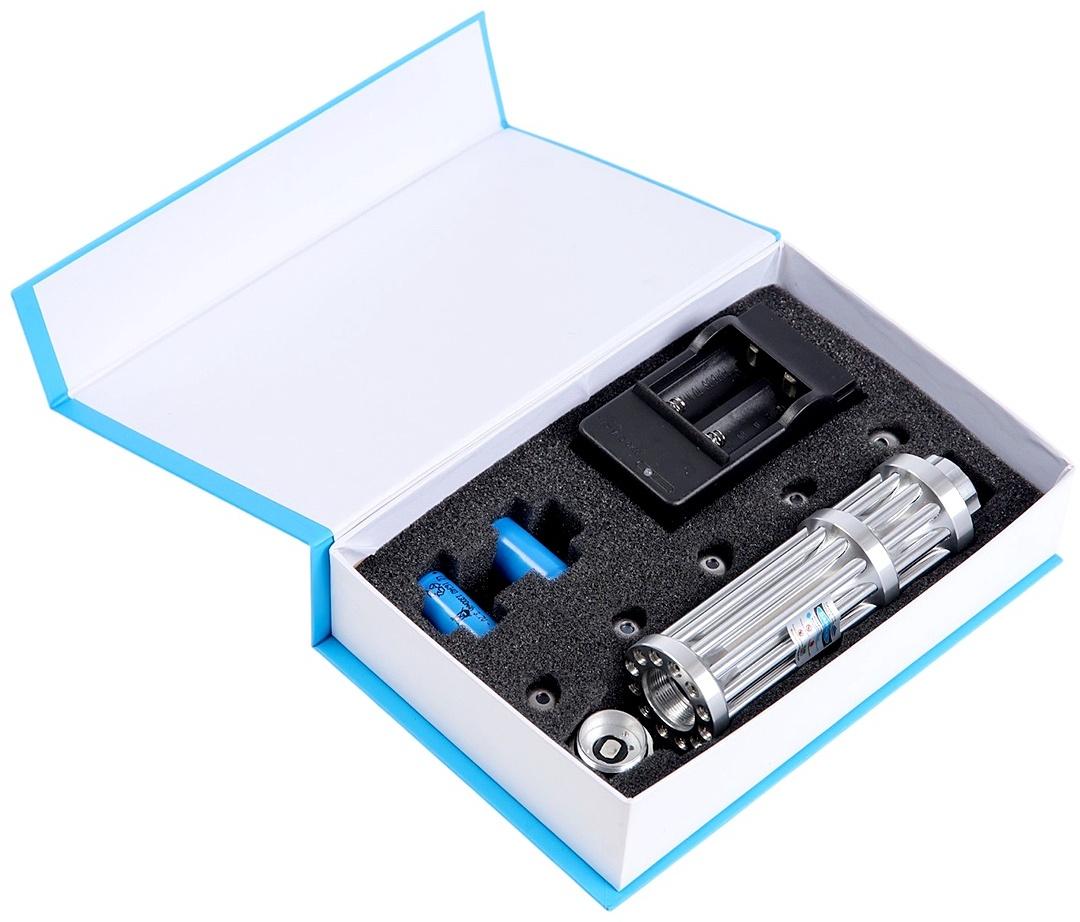 Лазерная указка мощная, с насадками, 1200 мАч, синий