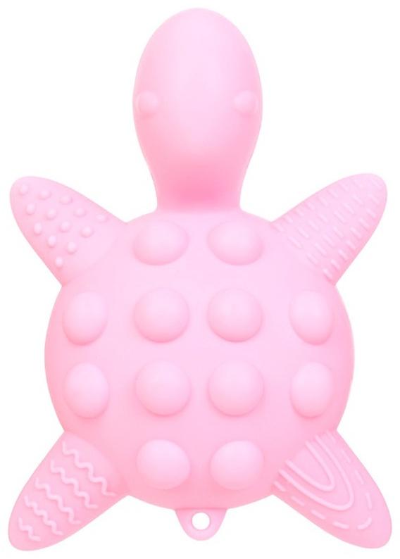 Прорезыватель силиконовый для зубов с погремушкой Крошка Я «Черепаха», 11х7,5см, розовый