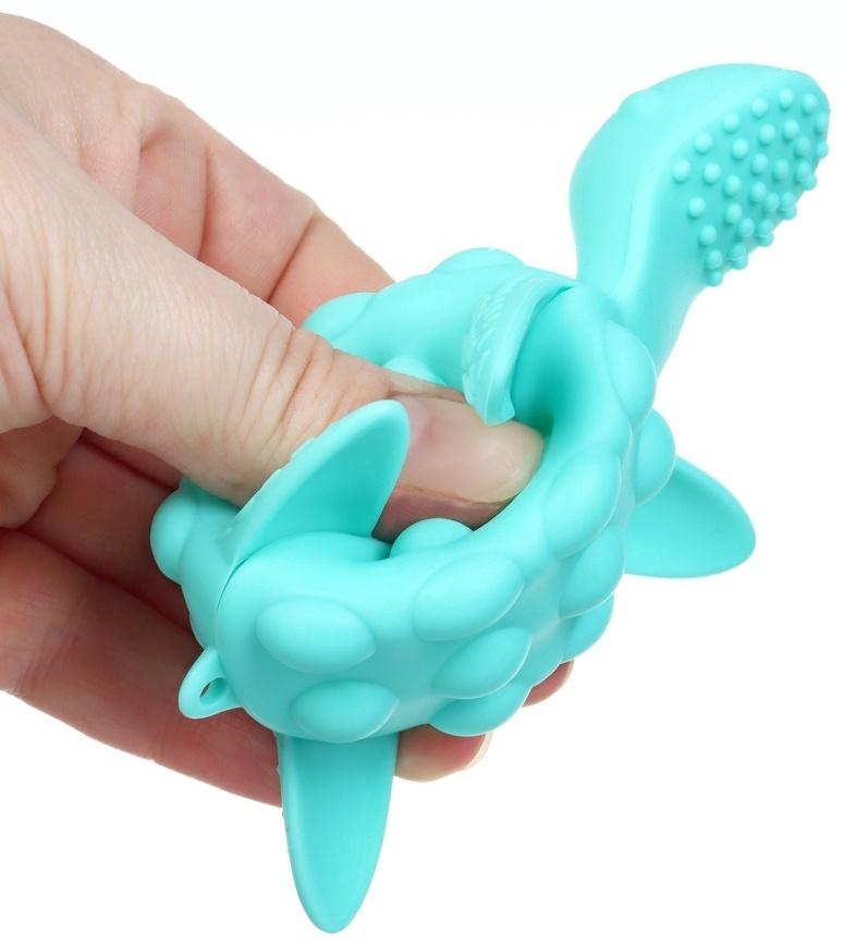 Прорезыватель силиконовый для зубов с погремушкой Крошка Я «Черепаха», 11х7,5см, бирюзовый