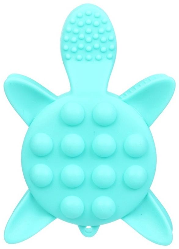 Прорезыватель силиконовый для зубов с погремушкой Крошка Я «Черепаха», 11х7,5см, бирюзовый