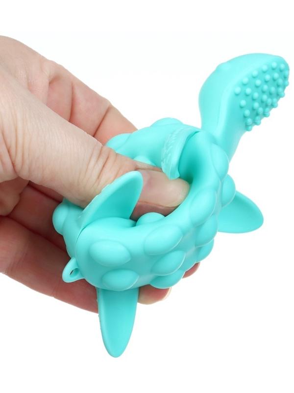 Прорезыватель силиконовый для зубов с погремушкой Крошка Я «Черепаха», 11х7,5см, бирюзовый