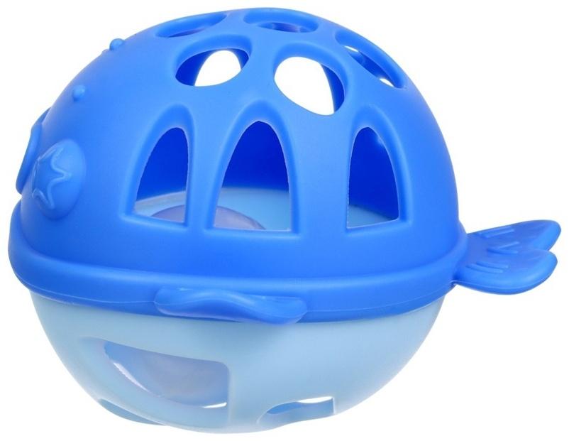 Прорезыватель силиконовый для зубов с погремушкой Крошка Я «Рыбка», 10,5х11х8см,в кейсе, синий